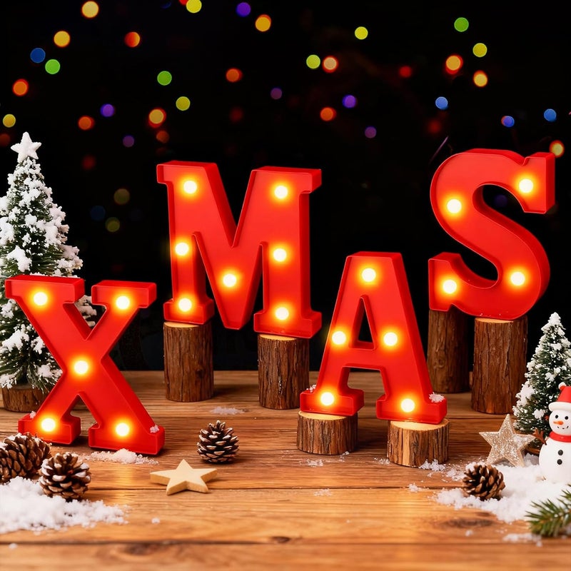 gobutend XMAS Christmas Light Up Letter Table Decorations, LED Marquee Lights Sign for Indoor Outdoor Home Bedroom Fireplace Bar Xmas Party Decor - Image 1